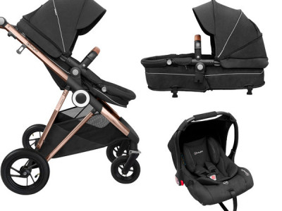 BabyGo - Carucior 3 in 1 AIR Halime black – cadru Gold - Img 4