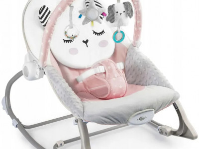 Balansoar pentru copii, cu vibratii, 2 trepte de inclinare, bara de jucarii, Ricokids, Roz - Img 1