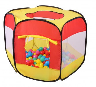 Cort de joaca pentru copii tip piscina uscata, cu 100 de bile colorate incluse, iPlay, 90 x 90 x 70 cm, Galben/Rosu - Img 3