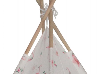 Cort de joaca Tipi cu cadru de lemn, flamingo - Img 3