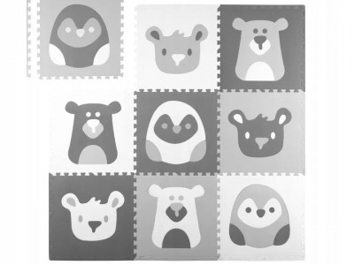 Covoras puzzle din spuma pentru copii, Ricokids, 180x180cm, 9 piese, Grey Animals - Img 2