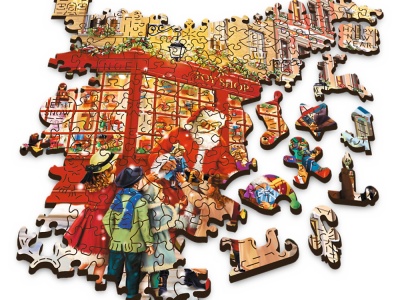 PUZZLE TREFL DIN LEMN 1000 PIESE STRADA PREGATITA DE CRACIUN - Img 3