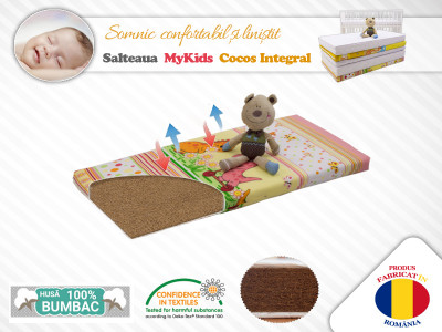 Saltea MyKids Fibra De Cocos Integral 120x60x08 Husa Bumbac Imprimat - Img 1