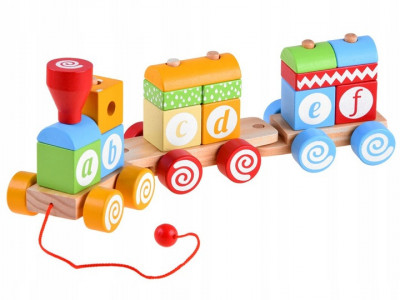Trenulet din lemn, cu 14 forme greometrice, litere, Multicolor - Img 3