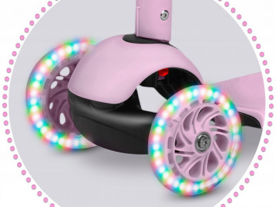 Trotineta de echilibru, cu scaun reglabil, detasabil, pentru copii, Ricokids, Cubi, cu 3 roti, lumini LED, ghidon reglabil, pana la 30 kg, Roz deschis - Img 3