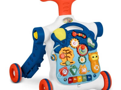 Antemergator interactiv cu 4 roti, transformabil in Masuta interactiva pentru activitati, cu panou de jucarii, sunete cu reglarea volumului, Ricokids 4in1 Albastra 781900 - Img 1