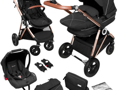 BabyGo - Carucior 3 in 1 AIR Halime black – cadru Gold - Img 1