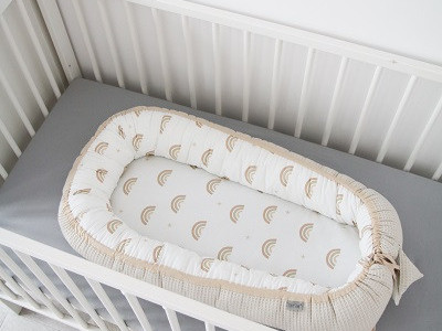 Babynest pentru copii, 80 x 50 cm, ajustabil, portabil, reductor patut, Tiny Star Rainbow & Beige, - Img 2