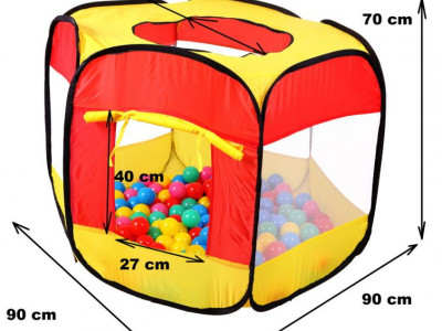 Cort de joaca pentru copii tip piscina uscata, cu 100 de bile colorate incluse, iPlay, 90 x 90 x 70 cm, Galben/Rosu - Img 4