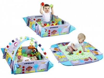 Covoras educational pentru copii, interactiv, multifunctional, 5 in 1, tarc, loc de joaca, cu bile colorate, 106x 97 cm , Jokomisiada, Albastru - Img 4