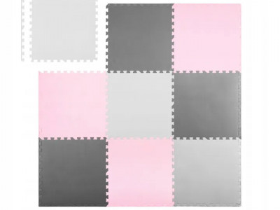 Covoras puzzle din spuma pentru copii, 180x180cm, 9 piese, Ricokids, 7498, Gri Roz - Img 2