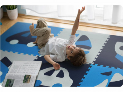 Covoras puzzle din spuma pentru copii, 180x180cm, 9 piese, Ricokids, 7504, Albastru - Img 2