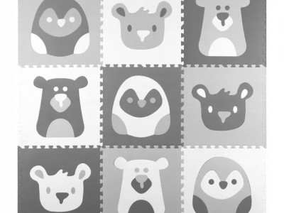 Covoras puzzle din spuma pentru copii, Ricokids, 180x180cm, 9 piese, Grey Animals - Img 1