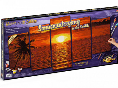 KIT PICTURA PE NUMERE SCHIPPER APUS IN CARAIBE, 5 TABLOURI - Img 1