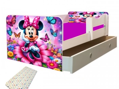 Pat junior Minnie Mouse cu saltea 2-12 ani si sertar - Img 1