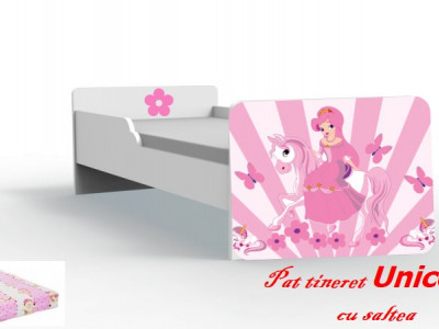 Pat tineret Unicorn roz cu saltea 2-8 ani - Img 1