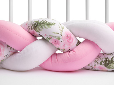 Protectie interioara pentru patut Sensillo 210 cm Floricele Roz - Img 1