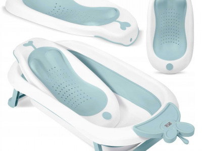 Set - Cadita de baie pliabila pentru bebelusi, cu termometru LCD, suport antiderapant, Ricokids, Albastra, cu Insertie anti-alunecare pentru cadita de baie bebelusi, fixare cu ventuze, Ricokids, Albastra - Img 1