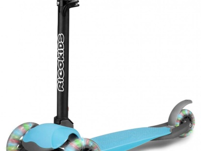 Trotineta de echilibru pentru copii, Ricokids, Loco, cu 3 roti, lumini LED, pliabila, ghidon reglabil, pana la 25 kg, Albastra - Img 3
