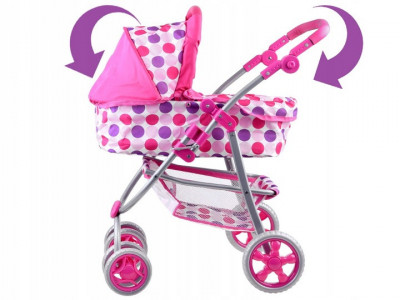 Carucior Multifunctional 3in1 pentru Papusi, cu maner reglabil, roti pivotante, Roz - Img 3
