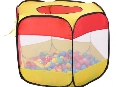 Cort de joaca pentru copii tip piscina uscata, cu 100 de bile colorate incluse, iPlay, 90 x 90 x 70 cm, Galben/Rosu - Img 1