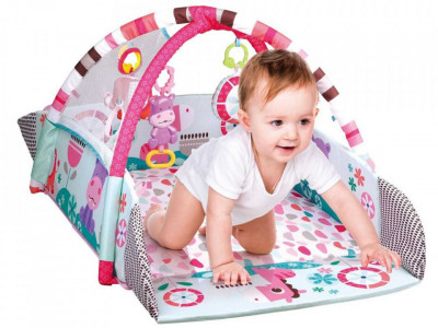 Covoras educational pentru copii, interactiv, multifunctional, 5 in 1, tarc, loc de joaca, cu bile colorate, 106x 97 cm , Jokomisiada, Roz - Img 2