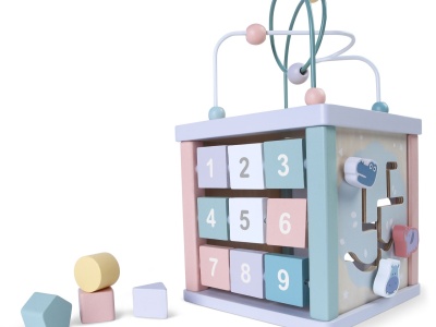 Cub Educativ Pentru Copii, Lemn, Sortare De Blocuri, Labirint, Ceas, EcoToys - Img 2