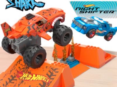 HOT WHEELS MONSTER TRUCK MEGA SET CONSTRUCTIE CURSA TIGER SHARK CHOMP - Img 1