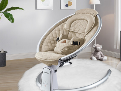 Leagan electric mobil pentru copii, cu Bluetooth, Temporizator, 5 viteze de leganare, Inclinatie reglabila, Scaun bumbac, reglabil, Hot Mom, BB200, Beige - Img 2