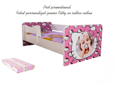 Pat junior personalizat Kitty cu saltea cadou 2-12 ani - Img 1