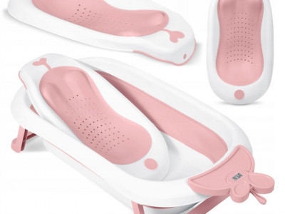 Set - Cadita de baie pliabila pentru bebelusi, cu termometru LCD, suport antiderapant, Ricokids, Roz, cu Insertie anti-alunecare pentru cadita de baie bebelusi, fixare cu ventuze, Ricokids, Roz - Img 1