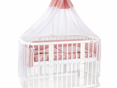 Set Lenjerie pentru Patut, Waldin, Evolutiv, cu 11 piese, baldachin, suport, perne, ceasafuri, asternuturi, Pink 77 - Img 2