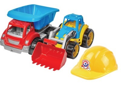 Set utilaje de constructii TechnoK, basculanta, excavator si casca de protectie. - Img 1