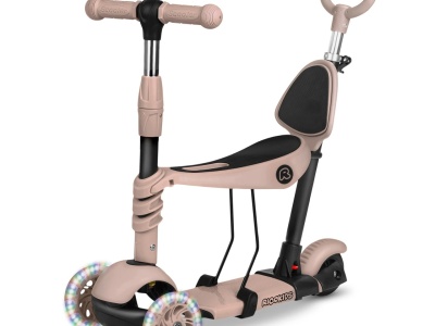 Trotineta de echilibru pentru copii, cu scaun reglabil si maner parental detasabil, Ricokids, Todi, cu 3 roti, lumini LED, ghidon reglabil, pana la 30 kg, Bej - Img 1