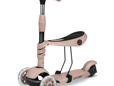 Trotineta de echilibru pentru copii, cu scaun reglabil si maner parental detasabil, Ricokids, Todi, cu 3 roti, lumini LED, ghidon reglabil, pana la 30 kg, Bej - Img 3