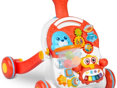 Antemergator interactiv cu 4 roti, transformabil in Masuta interactiva pentru activitati, cu panou de jucarii, sunete cu reglarea volumului, Ricokids 4in1 Rosu, 781001 - Img 3