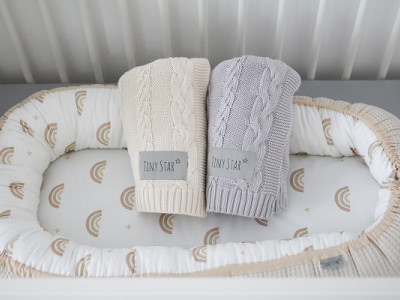 Babynest pentru copii, 80 x 50 cm, ajustabil, portabil, reductor patut, Tiny Star Rainbow & Beige, - Img 4