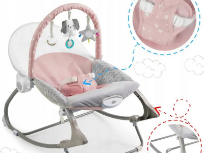Balansoar pentru copii, cu vibratii, 2 trepte de inclinare, bara de jucarii, Ricokids, Roz - Img 3