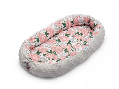 Cosulet cuib bebelus Minky bumbac 70x30 cm Sensillo Flori Gri - Img 1