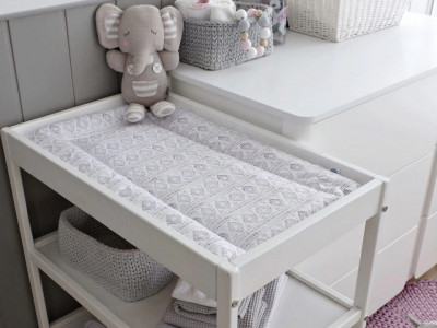 Masa de Schimbat Pentru Bebelusi, Cu 2 Rafturi De Depozitare Inalte, Pin Masiv, MDF, 76 x 44 x 86 cm, Woodies Classic Changer, Alb - Img 2