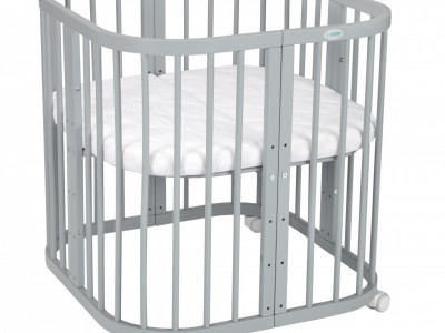 Patut Evolutiv pentru Copii, Multifunctional, 7in1, Saltele Incluse, Transformabil, Masa de Schimbat, Co-Sleeping, Tarc de Joaca, Birou, Scaune, Waldin, Gri - Img 1