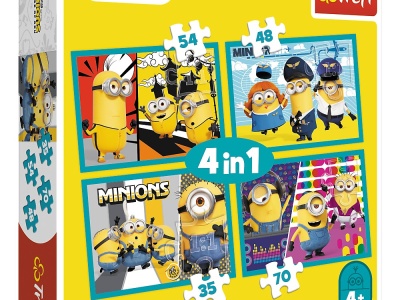PUZZLE TREFL MINIONS 4IN1 LUMEA FERICITA A MINIONILOR - Img 1