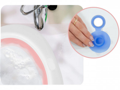 Set - Cadita de baie pliabila pentru bebelusi, cu termometru LCD, suport antiderapant, Ricokids, Roz, cu Insertie anti-alunecare pentru cadita de baie bebelusi, fixare cu ventuze, Ricokids, Roz - Img 2