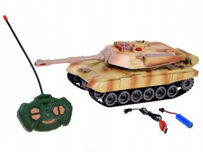 Tanc de lupta cu telecomanda, 38 x 11 x 12 cm, camuflaj de desert, cu lumini, rotatie 360, Jokomisiada, RC0611 - Img 2
