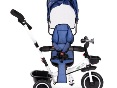 Tricicleta pentru copii, Ecotoys, cu scaun rotativ, control parental, Albastra - Img 3