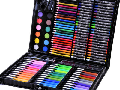 Trusa de colorat compartimentata, 150 de elemente, creioane colorate, aquarele, creioane cerate, accesorii, Jokomisiada, ZA3889 - Img 1
