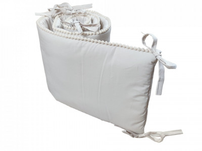 Aparatoare pentru patut copii, Bumbac, cu Pompoane Decorative, 180 x 30 cm, Koell, Boho, Bej Delicat - Img 1