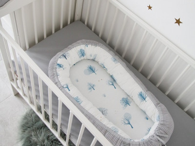 Babynest pentru copii, 80 x 50 cm, ajustabil, portabil, reductor patut, Tiny Star Magic & Grey - Img 2