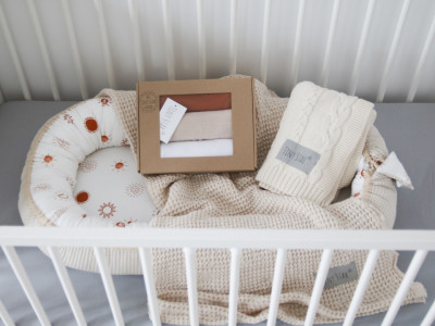 Babynest pentru copii, 80 x 50 cm, ajustabil, portabil, reductor patut, Tiny Star Sunshine & Beige - Img 3