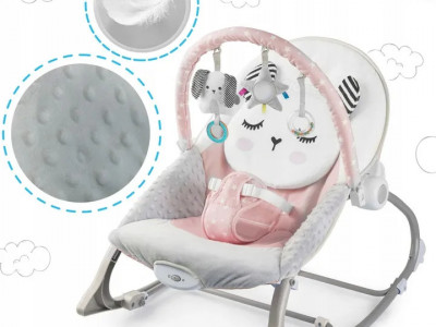 Balansoar pentru copii, cu vibratii, 2 trepte de inclinare, bara de jucarii, Ricokids, Roz - Img 4